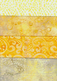 SBFQ4-18 Stash Builder Coordinating Prints Golden Yellow Light to Medium Colour Value [4 Fat Quarters] Batik Fabric Patchwork and Quilting