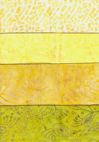 SBFQ4-19 Stash Builder Coordinating Prints Multi Yellow Lime Yellow Light to Medium Colour Value [4 Fat Quarters] Batik Fabric Patchwork and Quilting