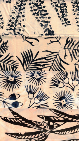 SBFQ4-24 Stash Builder Coordinating Prints Wildflowers on Cream Medium Colour Value [4 Fat Quarters] Batik Fabric Patchwork and Quilting