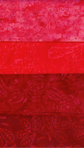 SBFQ4-26 Stash Builder Coordinating Prints Multi Pack Red Medium to Dark Colour Value [4 Fat Quarters] Batik Fabric Patchwork and Quilting