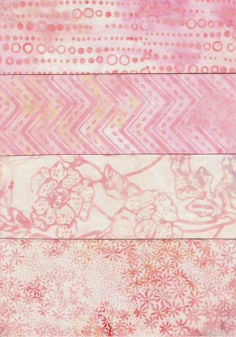 SBFQ4-28 Stash Builder Coordinating Prints Multi Pack Pink Light to Medium Light Colour Value [4 Fat Quarters] Batik Fabric Patchwork and Quilting