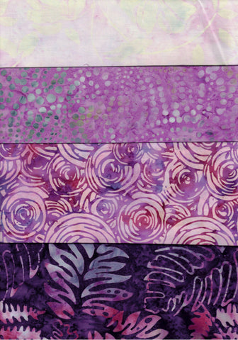 SBFQ4-31 Stash Builder Coordinating Prints Multi Pack Purple Light to Dark Colour Value [4 Fat Quarters] Batik Fabric Patchwork and Quilting