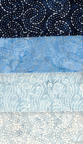 SBFQ4-80 Stash Builder Coordinating Prints Blue Dots and Dashes Light to Dark Colour Value [4 Fat Quarters] Batik Fabric Patchwork and Quilting