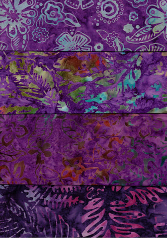 SBFQ4-33 Stash Builder Coordinating Prints Multi Pack Purple Medium Dark to Dark Colour Value [4 Fat Quarters] Batik Fabric Patchwork and Quilting