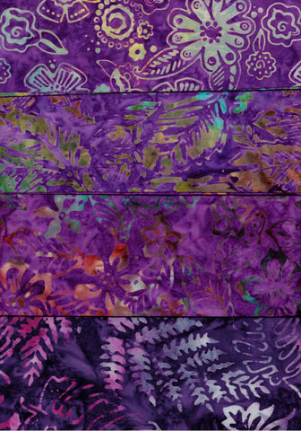 SBFQ4-36 Stash Builder Coordinating Prints Multi Pack Purple Dark Colour Value [4 Fat Quarters] Batik Fabric Patchwork and Quilting