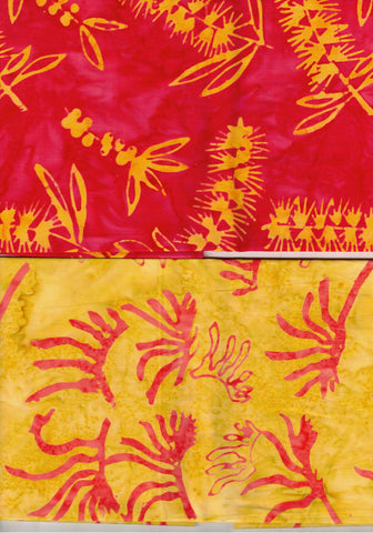 SBFQ4-39 Stash Builder Wildflower Prints Yellow, Orange, Red, Black [4 Fat Quarters] Batik Fabric Patchwork and Quilting