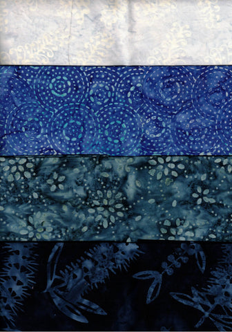 SBFQ4-41 Stash Builder Coordinating Prints Light to Dark Blue Wildflower and Prints [4 Fat Quarter Pack] Batik Fabric Patchwork and Quilting