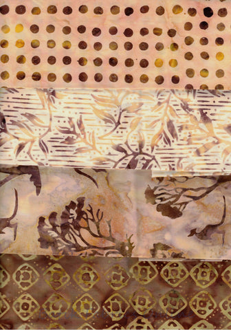 SBFQ4-44 Stash Builder [4 Fat Quarters] Brown Light to Medium Value Batik Fabric Patchwork and Quilting