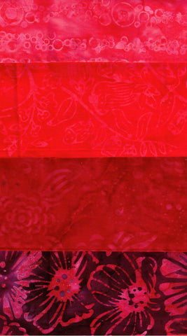 SBFQ4-49 Stash Builder Coordinating Prints Multi Pack Red Medium to Dark Colour Value [4 Fat Quarters] Batik Fabric Patchwork and Quilting