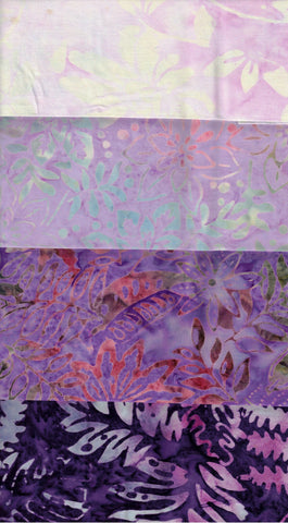 SBFQ4-49 Stash Builder Coordinating Prints Multi Pack Purple Light to Dark Colour Value [4 Fat Quarters] Batik Fabric Patchwork and Quilting