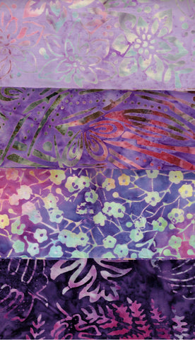 SBFQ4-52 Stash Builder Coordinating Prints Multi Pack Purple Light to Dark Colour Value [4 Fat Quarters] Batik Fabric Patchwork and Quilting