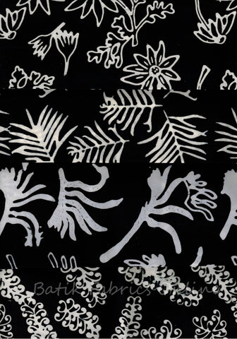 SBFQ4-59 Stash Builder [4 Fat Quarters] Black and White Wildflowers Batik Fabric Patchwork and Quilting
