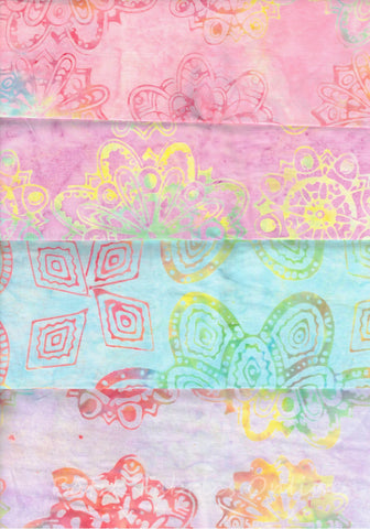 SBFQ4-61 Stash Builder [4 Fat Quarters] Fairy Floss Range by Batik Australia Mandala Batik Fabric Patchwork and Quilting