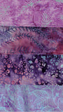SBSQ4-17 Stash Builder [4 Skinny Quarters] Purple Medium Value to Medium Dark Value Batik Fabric Patchwork and Quilting