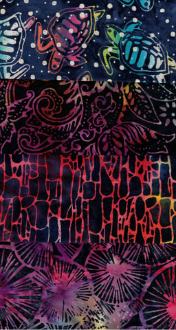 SBSQ4-18 Stash Builder [4 Skinny Quarters] Multi Bright Prints on Dark Navy Medium - Dark Value Batik Fabric Patchwork and Quilting