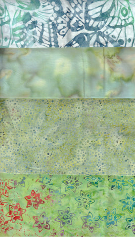 SBFQ4-65 Stash Builder Coordinating Prints Multi Blue Green, Light to Medium Colour Value [4 Fat Quarters] Batik Fabric Patchwork and Quilting