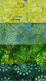 SBFQ4-67 Stash Builder Coordinating Prints Green, Light to Dark Medium Colour Value [4 Fat Quarters] Batik Fabric Patchwork and Quilting