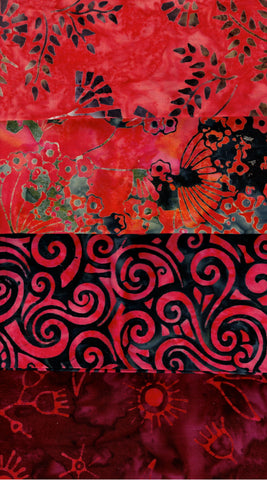 SBFE4-12 Stash Builder [4 Fat Eighths] Orange Red Medium - Medium Dark Value Batik Fabric Patchwork and Quilting