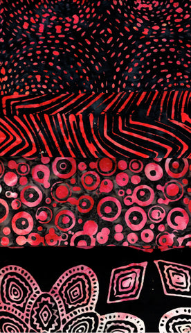 SBSQ4-24 Stash Builder [4 Skinny Quarters] Orange Red Black Batik from the Fire Range by Batik Australia Fabric Patchwork and Quilting