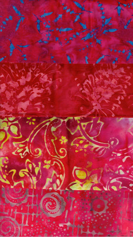 SBFQ4-69 Stash Builder Coordinating Pink Red, Medium to Dark Medium Colour Value [4 Fat Quarters] Batik Fabric Patchwork and Quilting
