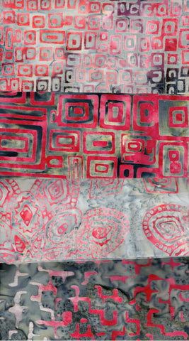 SBFQ4-70 Stash Builder [4 Fat Quarters] Orange Red Grey Batik from the Fire Range by Batik Australia Fabric Patchwork and Quilting