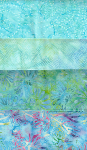 SBFQ4-76 Stash Builder Coordinating Prints Aqua Blue [4 Fat Quarters] Batik Fabric Patchwork and Quilting