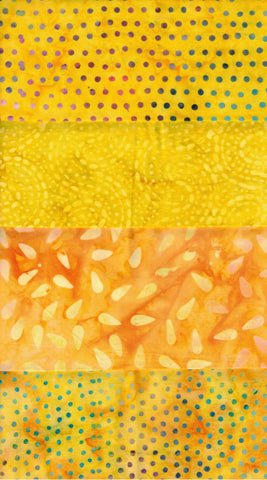 SBFQ4-77 Stash Builder Coordinating Prints Multi Pack Golden Yellow to Mustard Yellow Light to Medium Colour Value [4 Fat Quarters] Batik Fabric Patchwork and Quilting