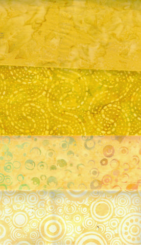 SBFQ4-78 Stash Builder Coordinating Prints Multi Pack Yellow Light to Medium Colour Value [4 Fat Quarters] Batik Fabric Patchwork and Quilting