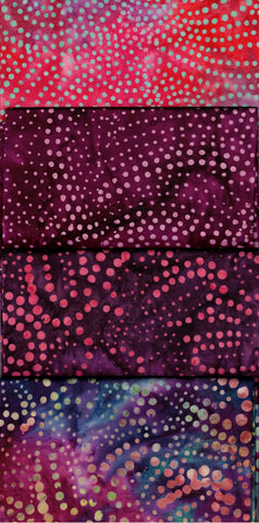 SBFQ4-7 Stash Builder Coordinating Prints Red, Burgundy Spots [4 Fat Quarters] Batik Fabric Patchwork and Quilting