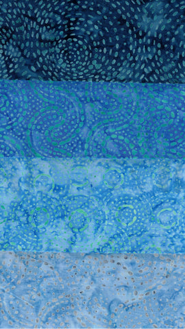 SBFQ4-82 Stash Builder Coordinating Prints Blue Dots and Dashes Light to Dark Colour Value [4 Fat Quarters] Batik Fabric Patchwork and Quilting