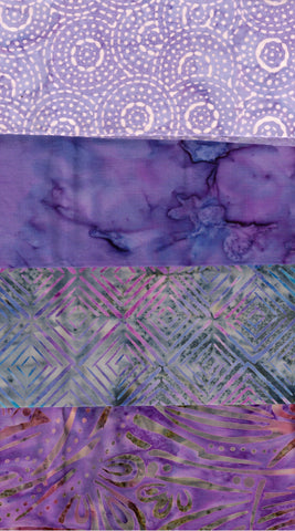 SBFQ4-85 Stash Builder Coordinating Purple Prints [4 Fat Quarters] Batik Fabric Patchwork and Quilting