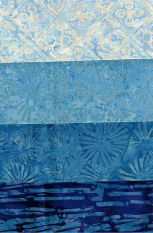SB FQ4-86 Stash Builder Coordinating Prints Blue Light to Dark Colour Value [4 Fat Quarters] Batik Fabric Patchwork and Quilting