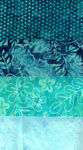 SB FQ4-88 Stash Builder Coordinating Aqua Prints [4 Fat Quarters] Batik Fabric Patchwork and Quilting