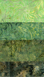 Collection of 4 Green Fat Quarters of Batik Fabric