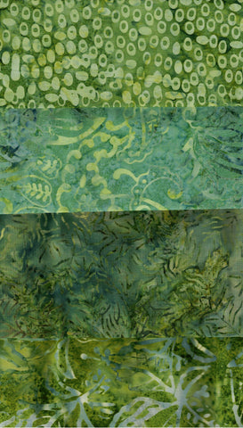 SBFQ4-90 Stash Builder Coordinating Green Prints [4 Fat Quarters] Batik Fabric Patchwork and Quilting