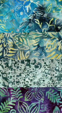 SBFQ4-92 Stash Builder Coordinating Blue Prints [4 Fat Quarters] Batik Fabric Patchwork and Quilting