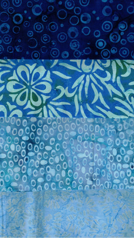 SBFQ4-94 Stash Builder Coordinating Blue Prints [4 Fat Quarters] Batik Fabric Patchwork and Quilting
