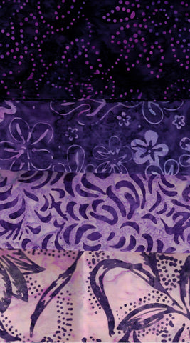 SBFQ4-97 Stash Builder Coordinating Purple Prints [4 Fat Quarters] Batik Fabric Patchwork and Quilting