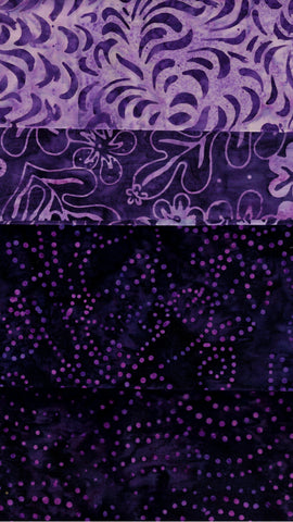 SBFQ4-98 Stash Builder Coordinating Purple Prints [4 Fat Quarters] Batik Fabric Patchwork and Quilting