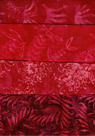 SBFQ4-Red 3 Stash Builder Four Red Wildflower Prints [4 Fat Quarter Pack] Batik Fabric Patchwork and Quilting