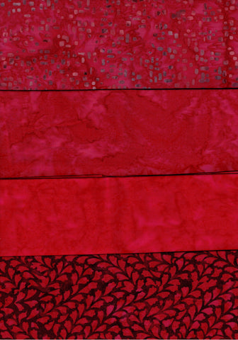 SBFQ4-Red 1 Stash Builder Two Coordinating Prints and Two Red Tonals [4 Fat Quarter Pack] Batik Fabric Patchwork and Quilting