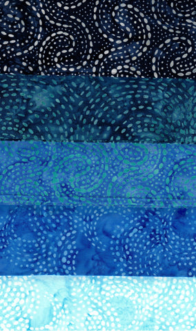 SBFQ5-10 Stash Builder Coordinating Prints Blue Dots and Dashes Range [5 Fat Quarters] Batik Fabric Patchwork and Quilting