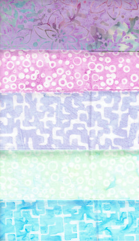 SBFQ5-9 Stash Builder Coordinating Prints Aqua Blue Green Purple [5 Fat Quarters] Batik Fabric Patchwork and Quilting