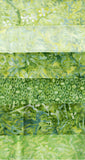 6 Green Prints cotton Batik Fabric