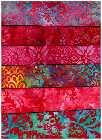 SBFQ6-4 Stash Builder [6 Fat Quarters] Pink Red Batik Australia Garden Range Batik Fabric Patchwork and Quilting
