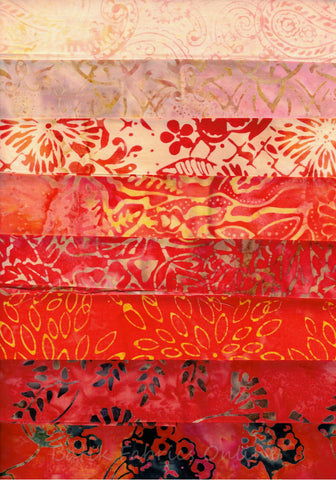SBSQ8-2 Stash Builder Orange Prints [8 Skinny Quarters] Batik Fabric Patchwork and Quilting