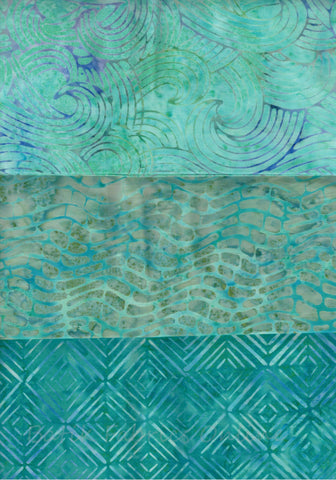 SBHM3-12 Stash Builder Co-ordinating Aqua Prints Ocean Mandala by Batik Australia [3 Half Meter Pack] Batik Fabric Patchwork and Quilting
