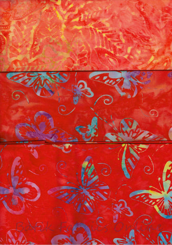 SBHM3-2 Stash Builder Coordinating Prints Orange Red [3 Half Meter Pack] Batik Fabric Patchwork and Quilting