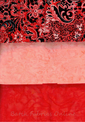 SBHM3-4-2 Stash Builder Coordinating Print Lustre Range with 2 Tonals [3 Half Meter Pack] Batik Fabric Patchwork and Quilting