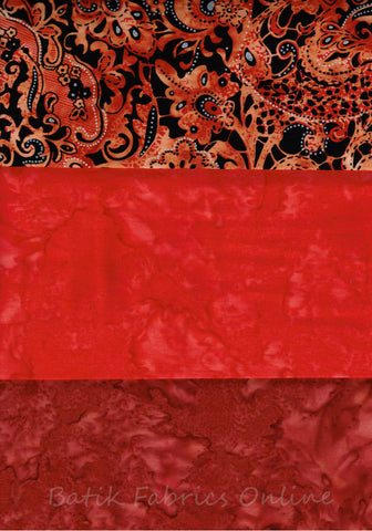 SBHM3-4-4 Stash Builder Coordinating Print Lustre Range with 2 Tonals [3 Half Meter Pack] Batik Fabric Patchwork and Quilting